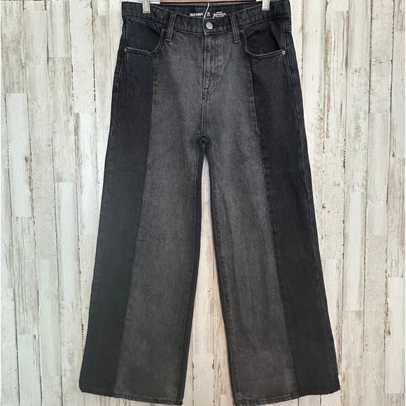 Old Navy Baggy Wide Leg Jeans Black Gray 16 Plus High Waist EUC 100% Cotton - Picture 1 of 9